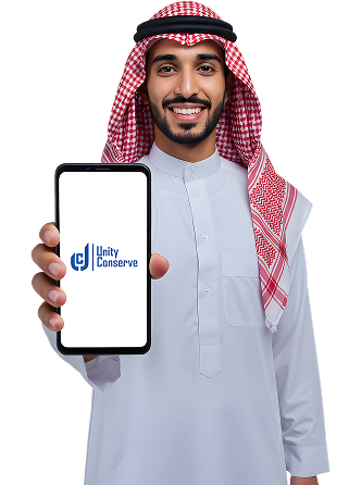 ممثل خدمة عملاء يونيتي كونسيرف يعرض شعار الشركة